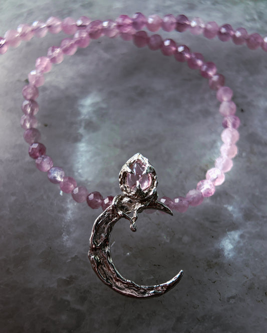 Moon Garden Rose Amulet ⋄ Pink Tourmaline & Lavender Rose Quartz