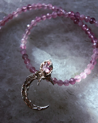 Moon Garden Rose Amulet ⋄ Pink Tourmaline & Lavender Rose Quartz