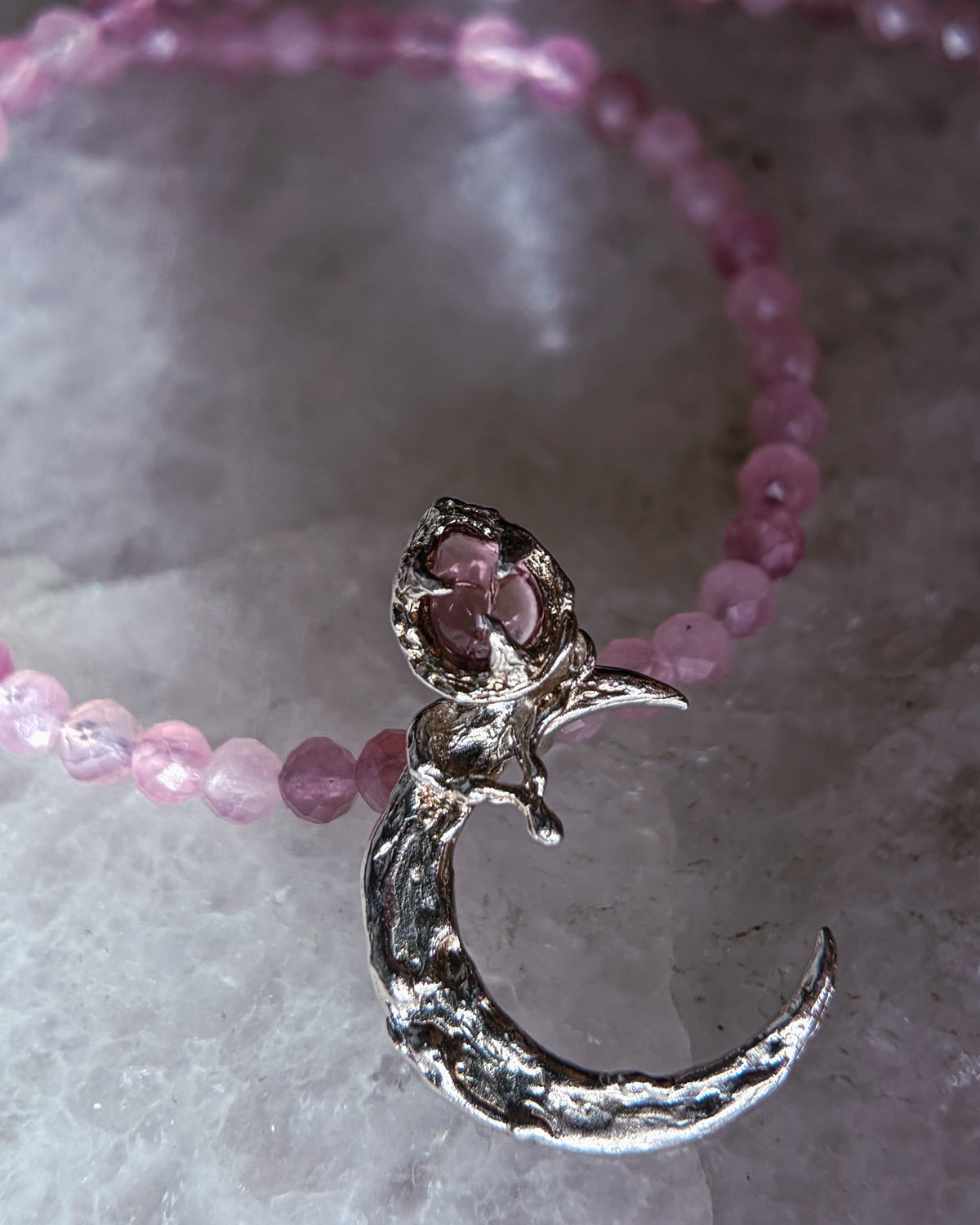 Moon Garden Rose Amulet ⋄ Pink Tourmaline & Lavender Rose Quartz