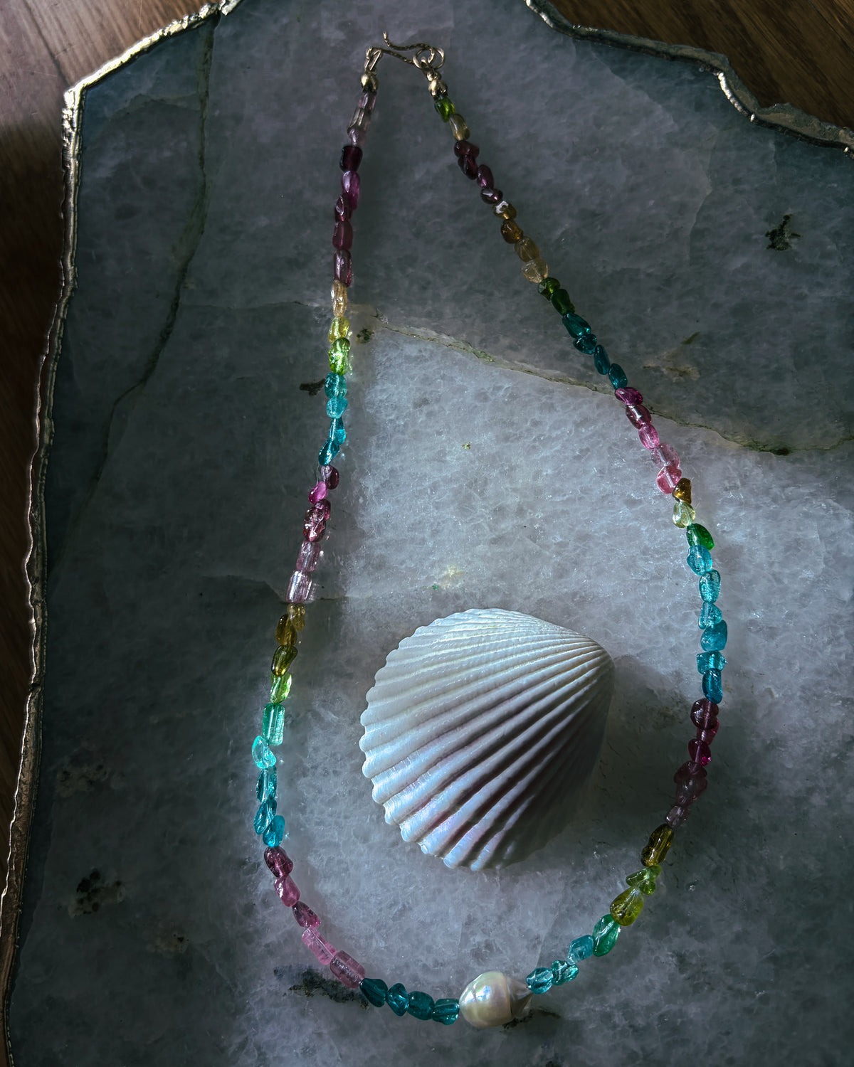 Ocean Pebbles Necklace ⋄ Rainbow Tourmaline & Pearl