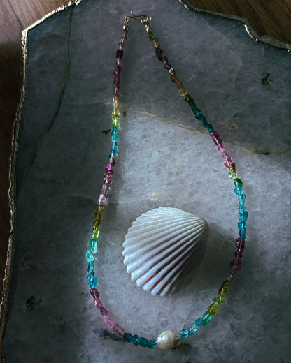 Ocean Pebbles Necklace ⋄ Rainbow Tourmaline & Pearl