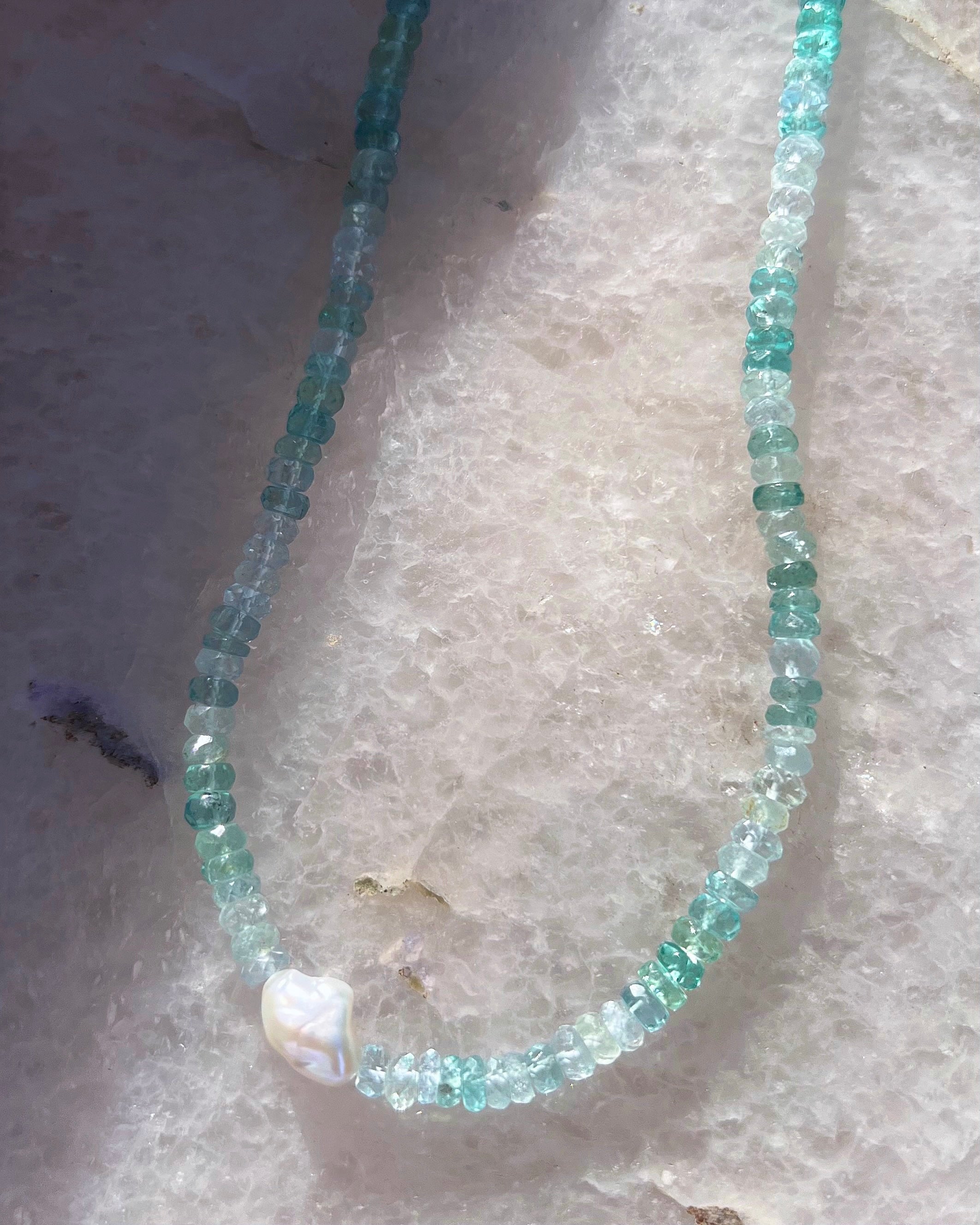 Water Nymph Necklace ⋄ Shaded Apatite, Aquamarine & Pearl