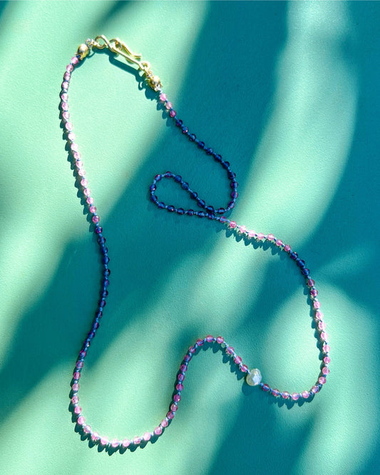 Rainbow Drops Necklace ⋄ Pink Tourmaline & Pearl on Silk
