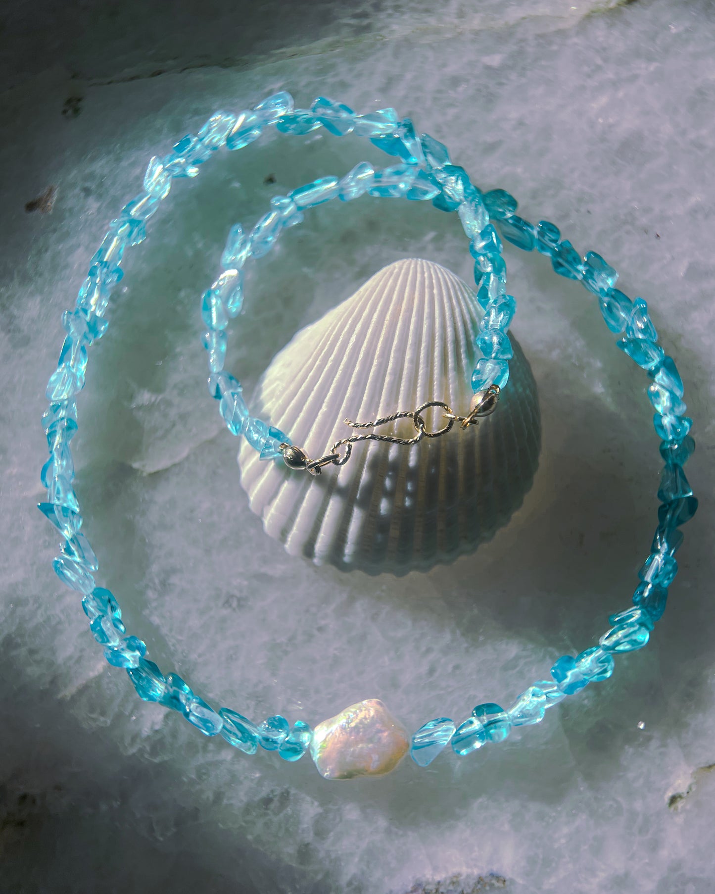 Ocean Pebbles Necklace ⋄ Seafoam Apatite & Pearl