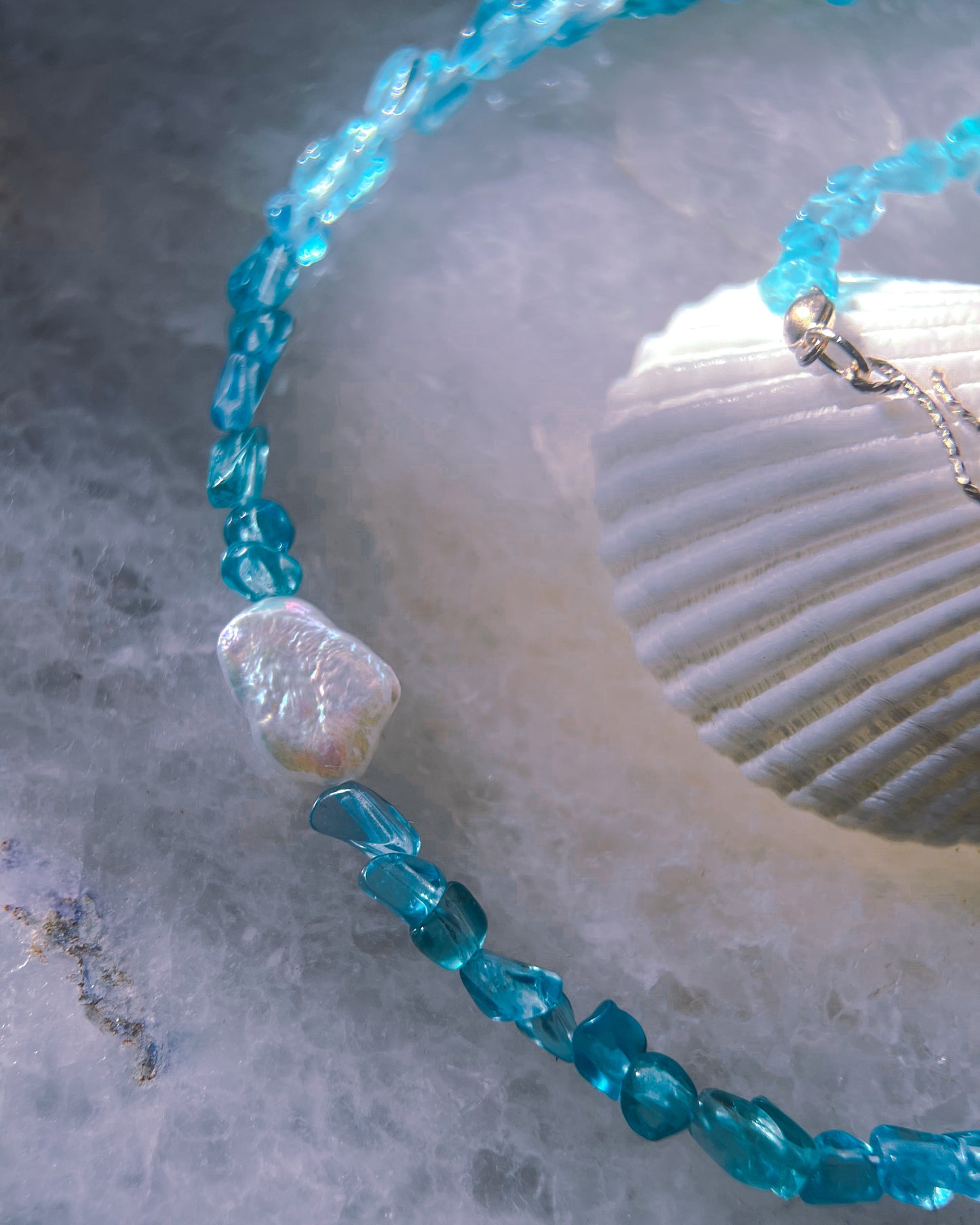 Ocean Pebbles Necklace ⋄ Seafoam Apatite & Pearl