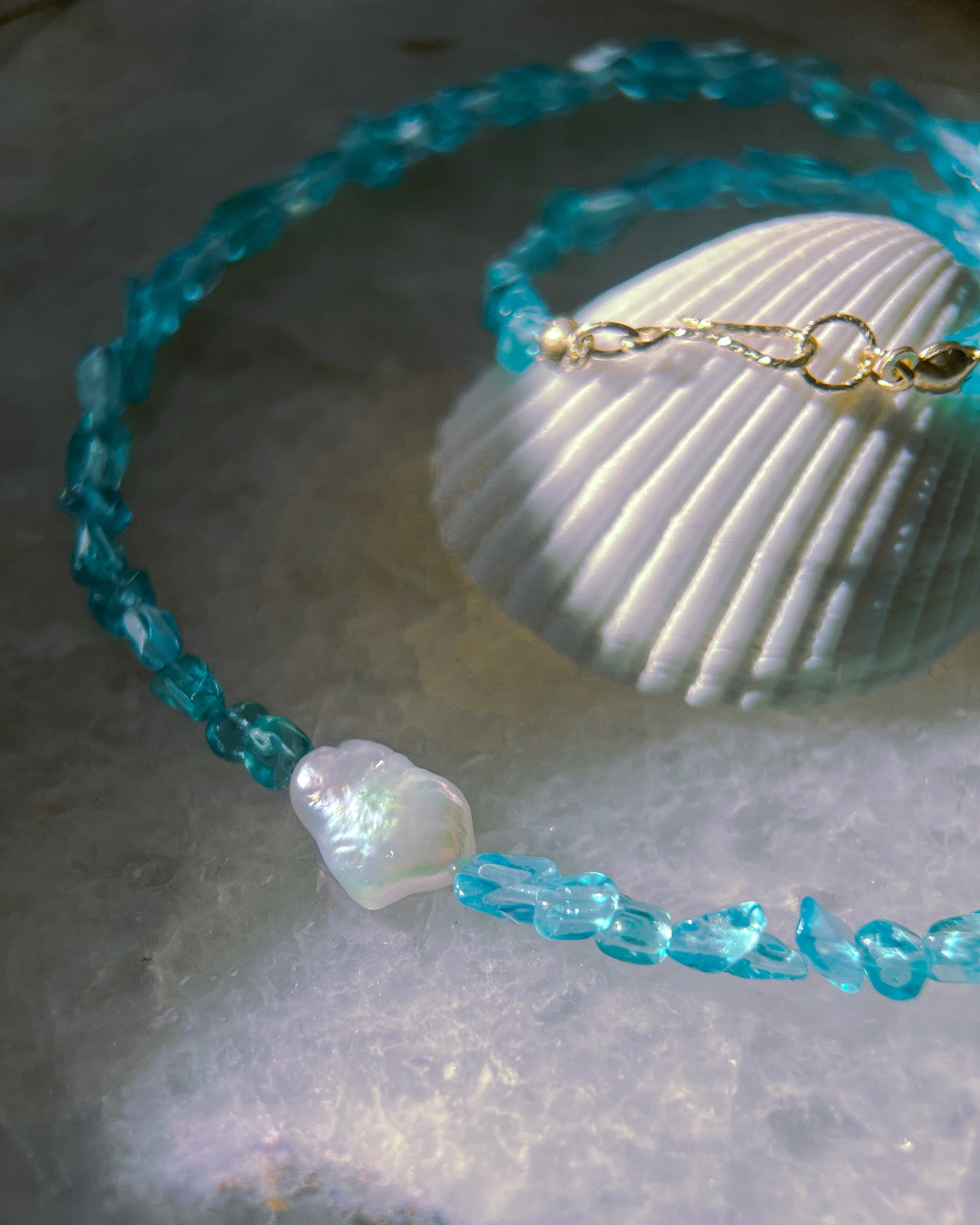Ocean Pebbles Necklace ⋄ Seafoam Apatite & Pearl