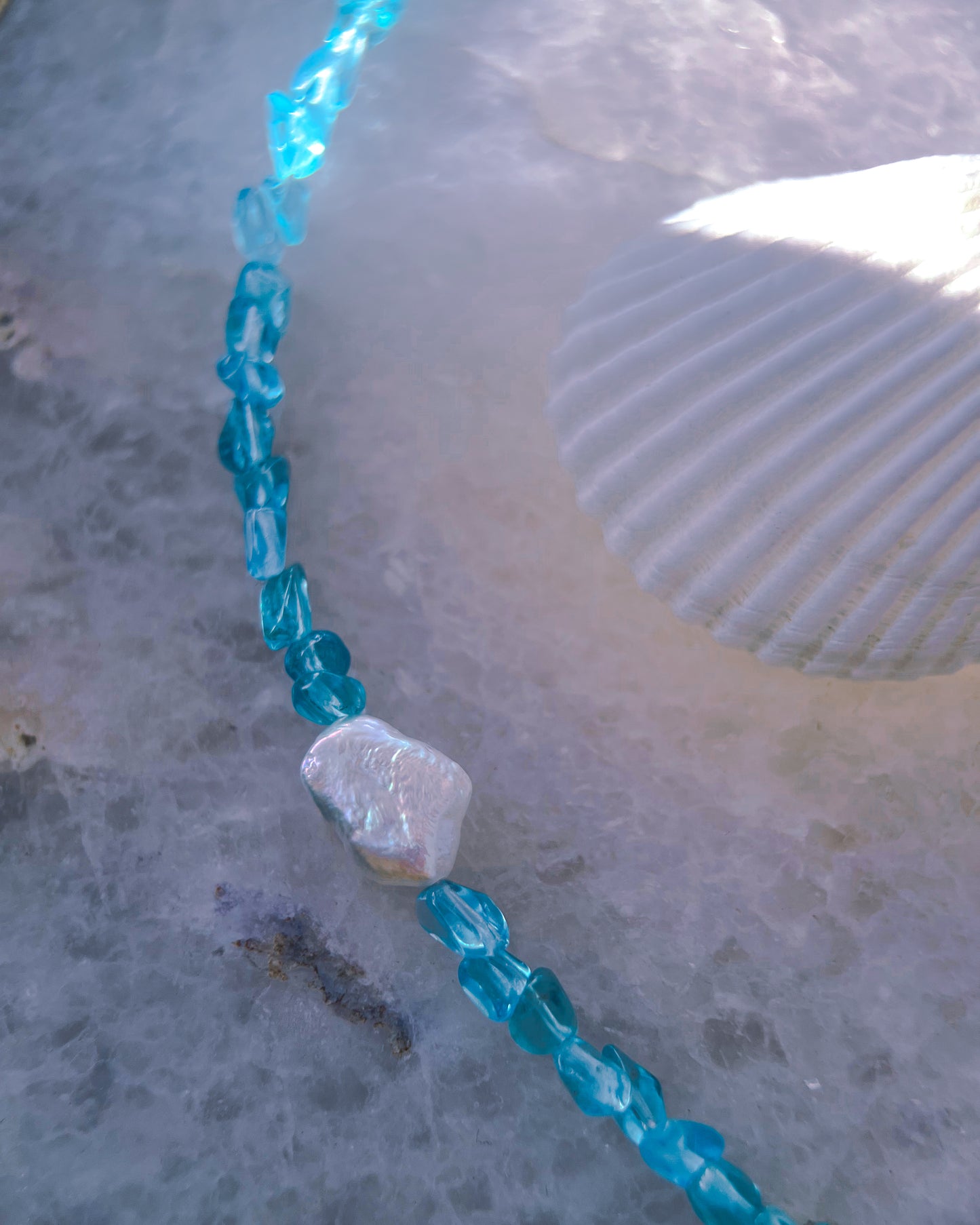 Ocean Pebbles Necklace ⋄ Seafoam Apatite & Pearl