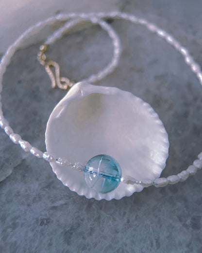 Daughter of the Sea Necklace ⋄ Aqua Aura Quartz & Pearls