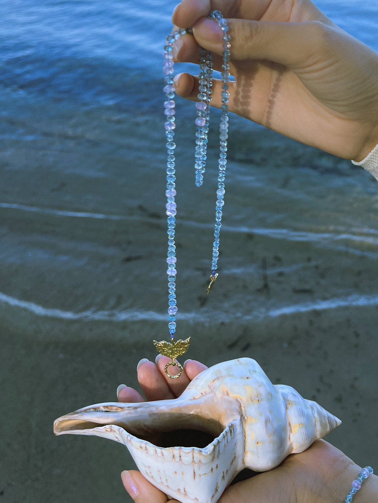 Dewdrops Lariat Necklace ⋄ Lavender Moon Quartz & Aquamarine