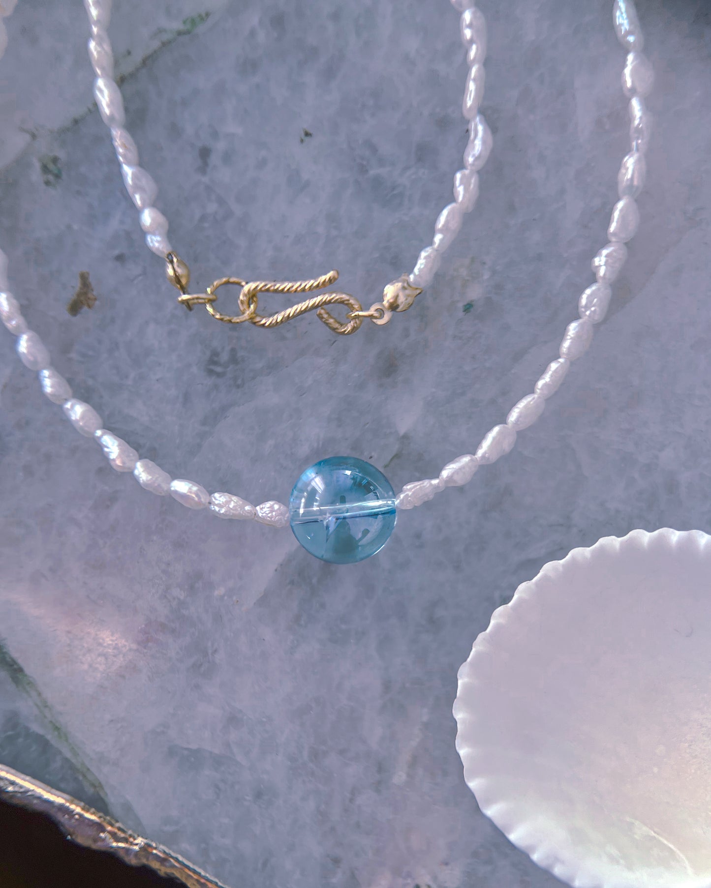 Daughter of the Sea Necklace ⋄ Aqua Aura Quartz & Pearls