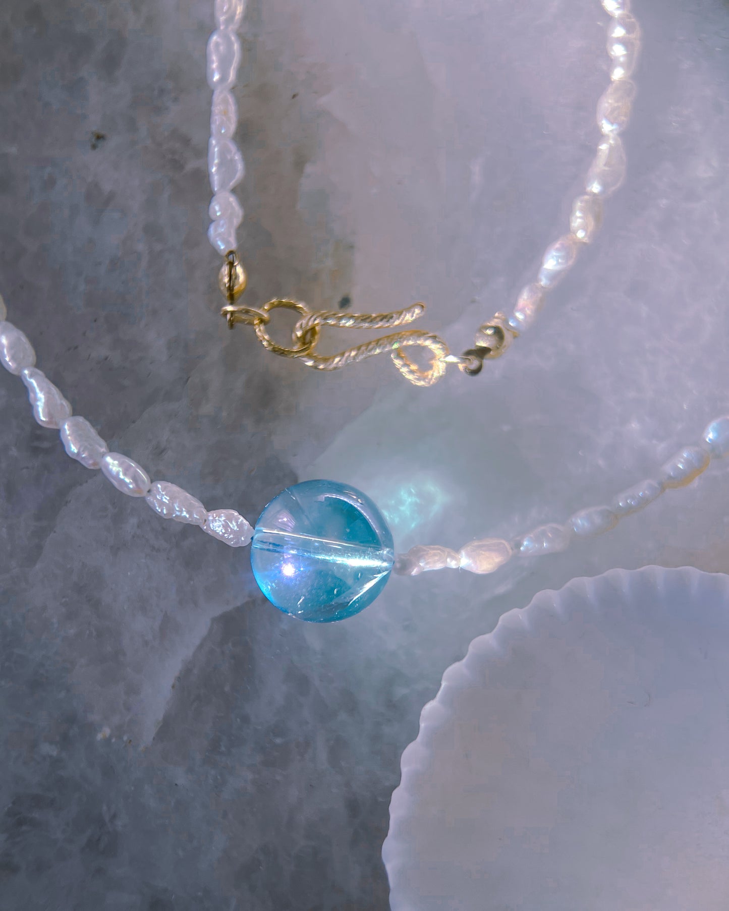 Daughter of the Sea Necklace ⋄ Aqua Aura Quartz & Pearls