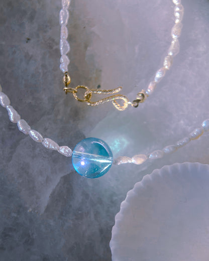 Daughter of the Sea Necklace ⋄ Aqua Aura Quartz & Pearls