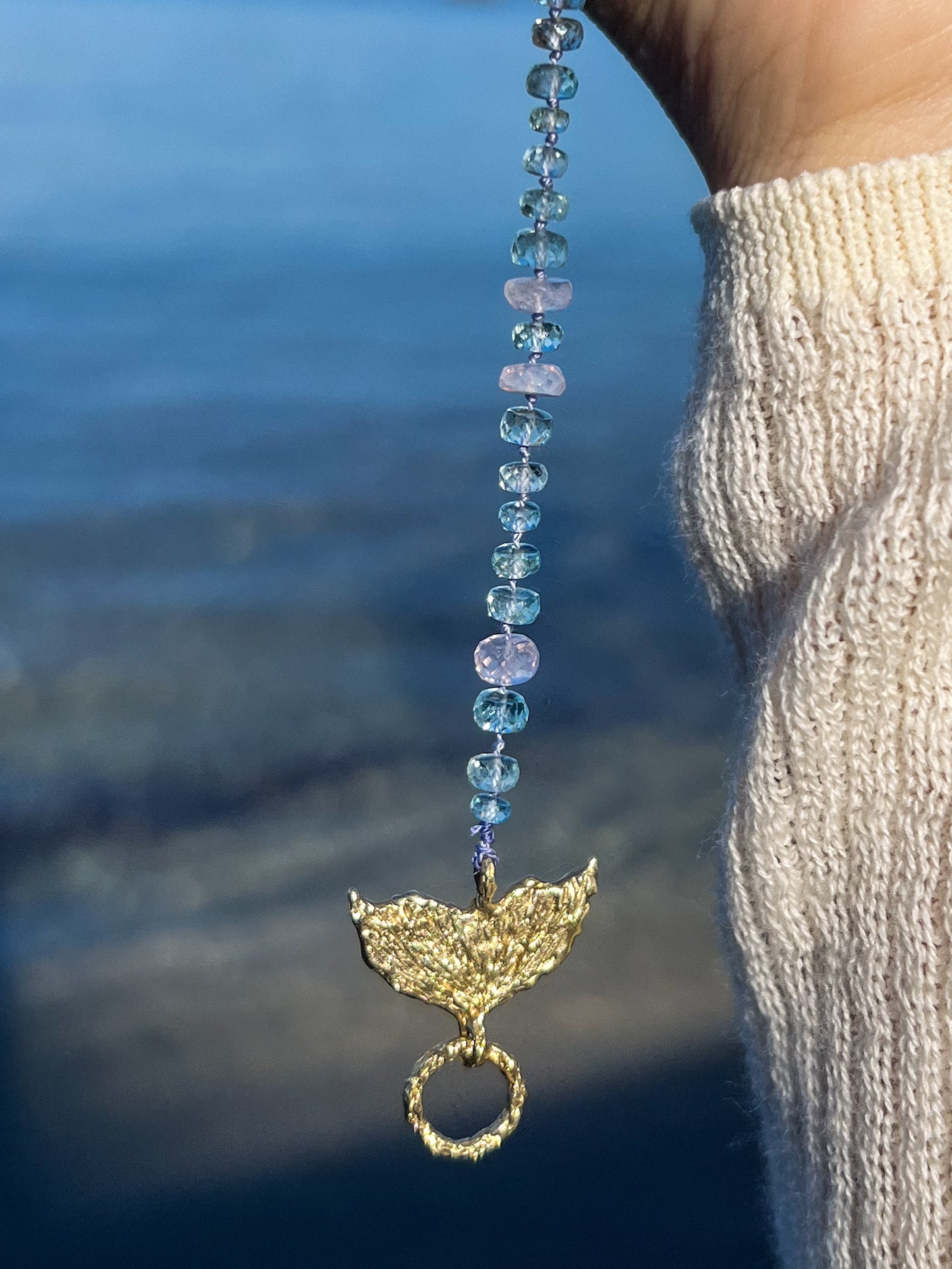 Dewdrops Lariat Necklace ⋄ Lavender Moon Quartz & Aquamarine