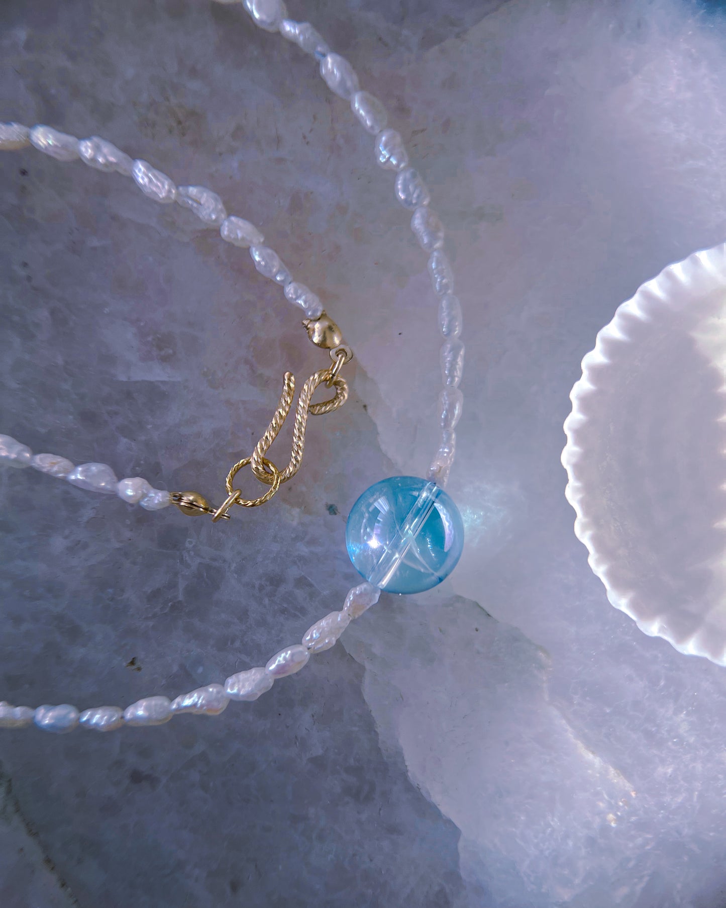 Daughter of the Sea Necklace ⋄ Aqua Aura Quartz & Pearls