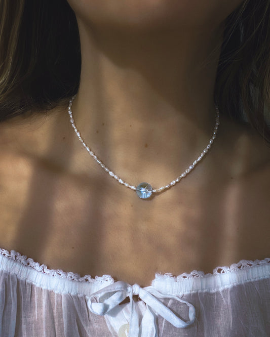 Daughter of the Sea Necklace ⋄ Aqua Aura Quartz & Pearls