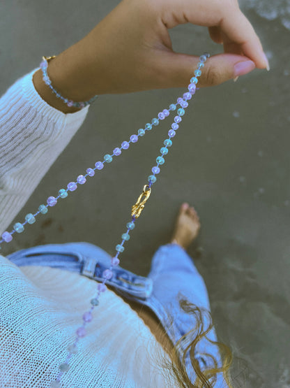 Dewdrops Long Necklace ⋄ Lavender Moon Quartz & Aquamarine