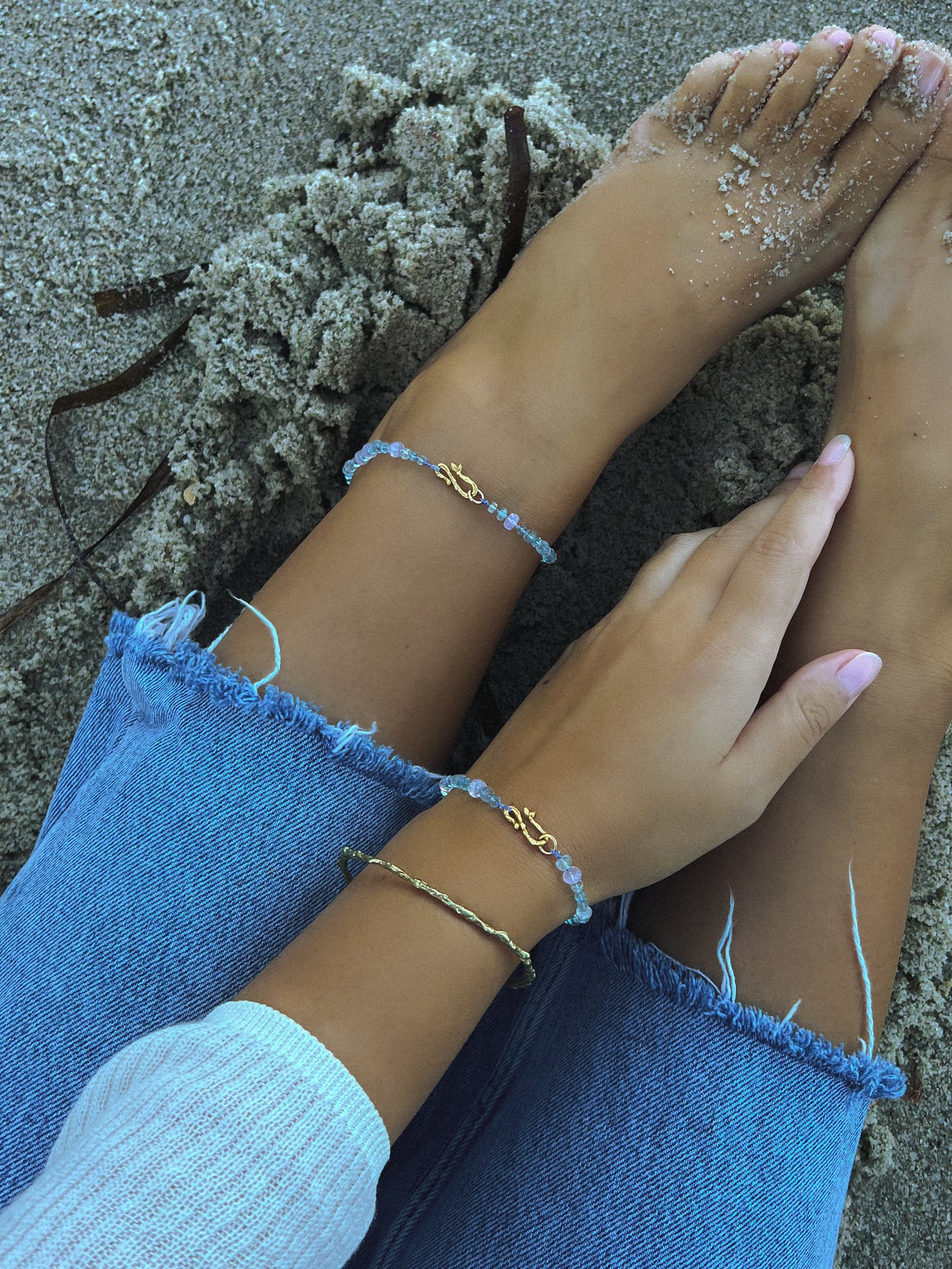 Dewdrops Anklet ⋄ Lavender Moon Quartz & Aquamarine