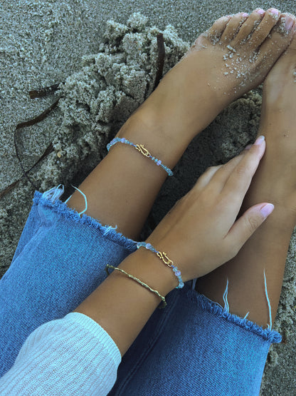 Dewdrops Anklet ⋄ Lavender Moon Quartz & Aquamarine