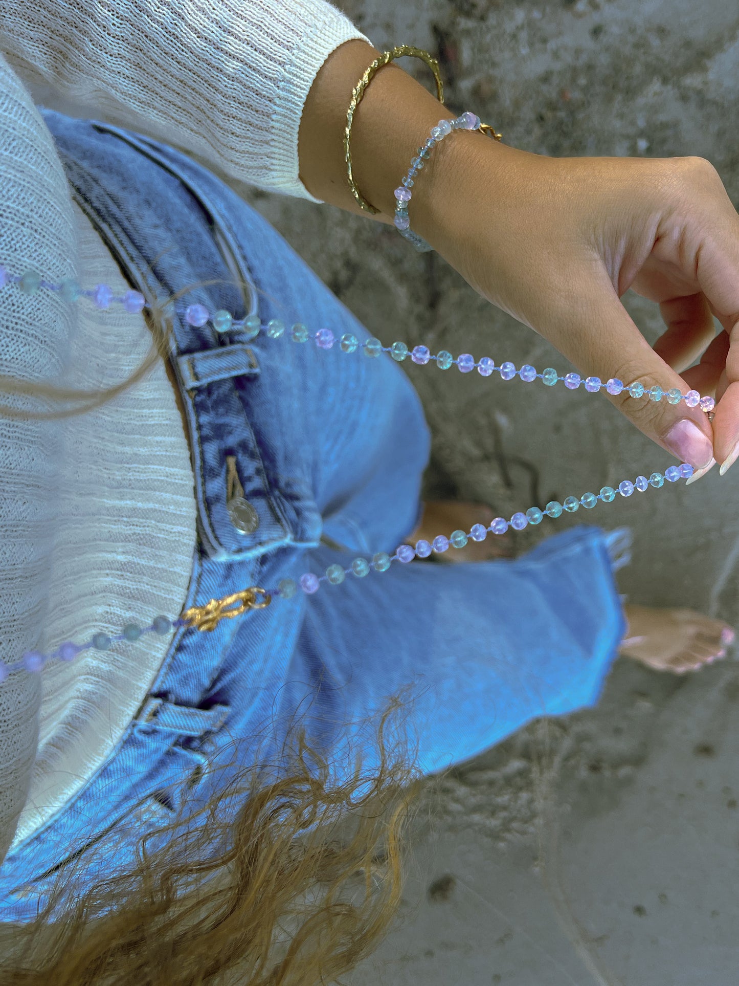 Dewdrops Long Necklace ⋄ Lavender Moon Quartz & Aquamarine