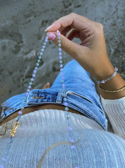 Dewdrops Long Necklace ⋄ Lavender Moon Quartz & Aquamarine