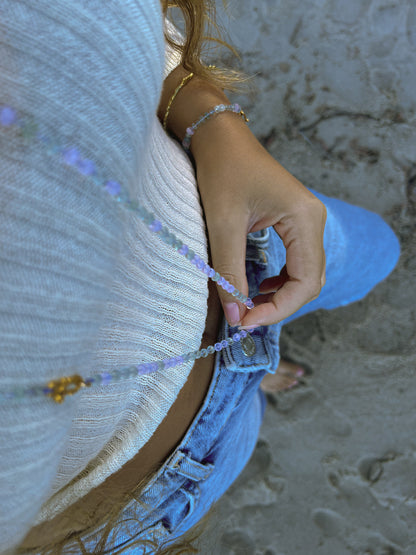 Dewdrops Long Necklace ⋄ Lavender Moon Quartz & Aquamarine