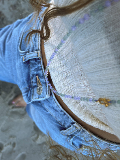 Dewdrops Long Necklace ⋄ Lavender Moon Quartz & Aquamarine
