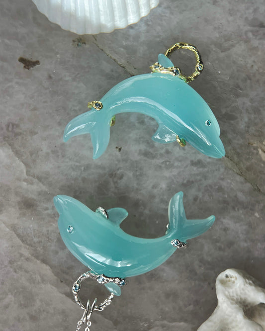 Dolphin Spirit Animal Amulet ⋄ Aqua Chalcedony