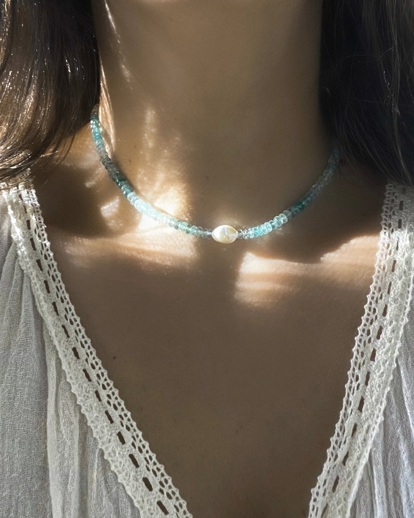 Water Nymph Necklace ⋄ Shaded Apatite, Aquamarine & Pearl