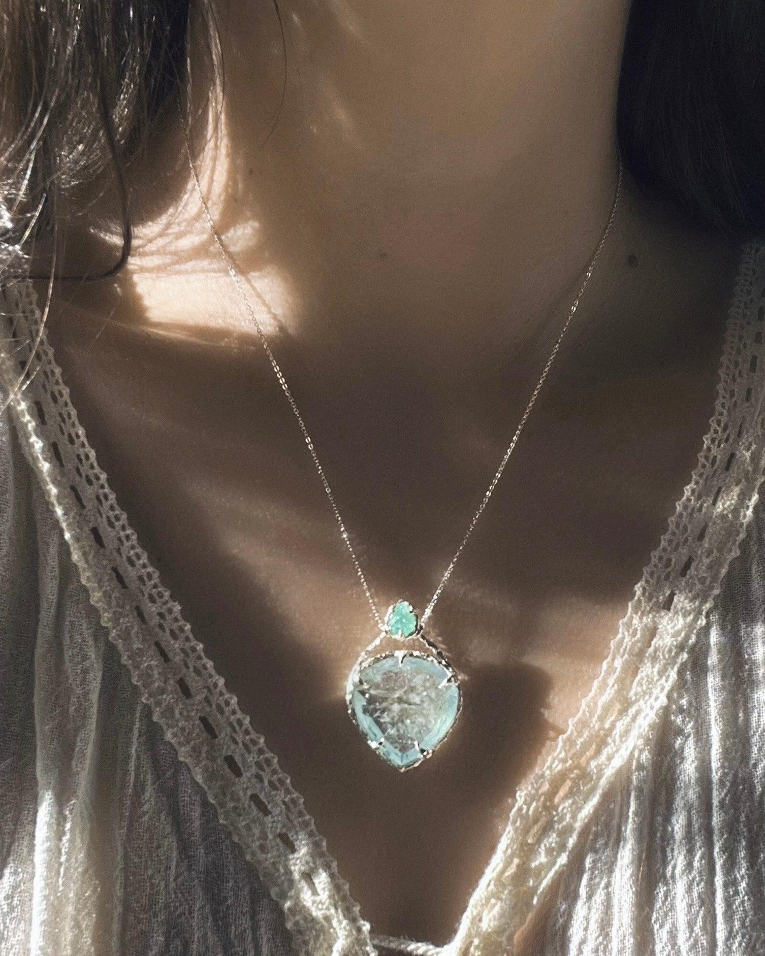 Heart of the Ocean Amulet ⋄ Shimmer Aquamarine & Paraíba Tourmaline