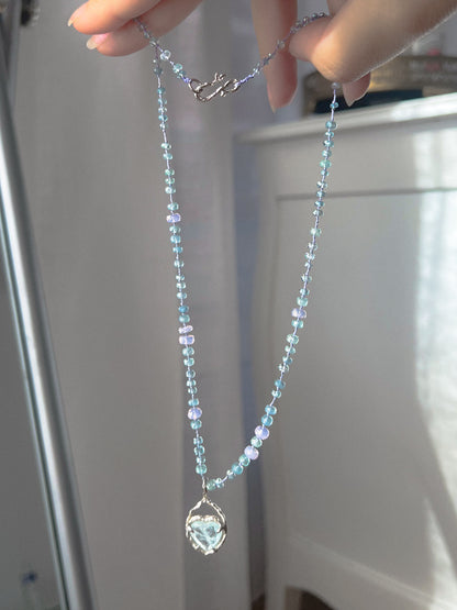 Dewdrops Heart Necklace ⋄ Lavender Moon Quartz & Aquamarine