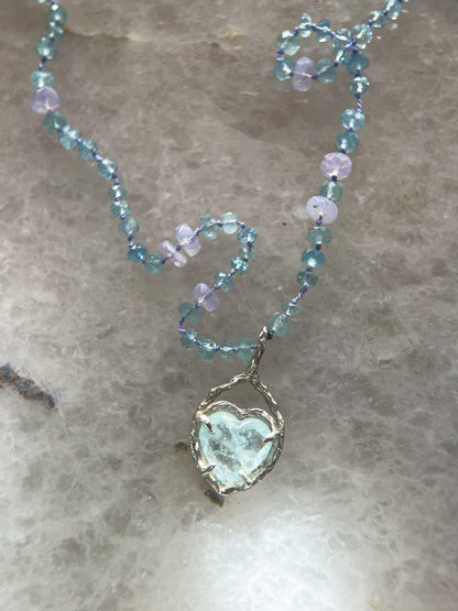 Dewdrops Heart Necklace ⋄ Lavender Moon Quartz & Aquamarine