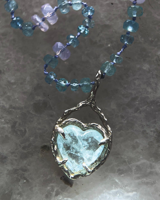 Dewdrops Heart Necklace ⋄ Lavender Moon Quartz & Aquamarine