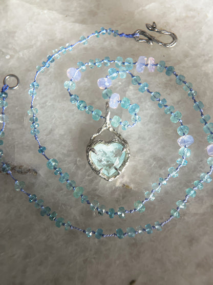 Dewdrops Heart Necklace ⋄ Lavender Moon Quartz & Aquamarine