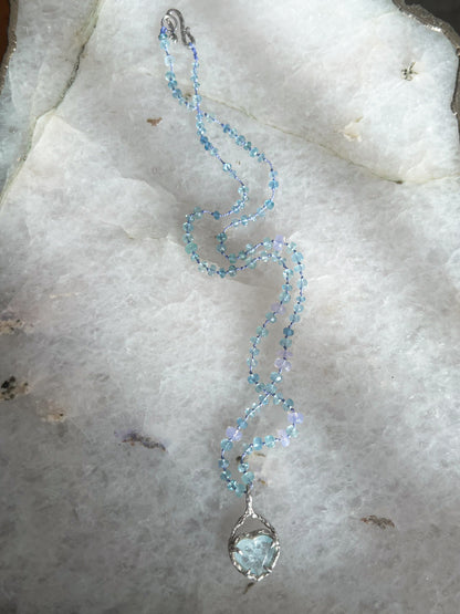 Dewdrops Heart Necklace ⋄ Lavender Moon Quartz & Aquamarine
