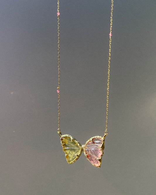 Duality Butterfly Necklace ⋄ Pink & Yellow Tourmaline ⋄ 18k Gold vermeil