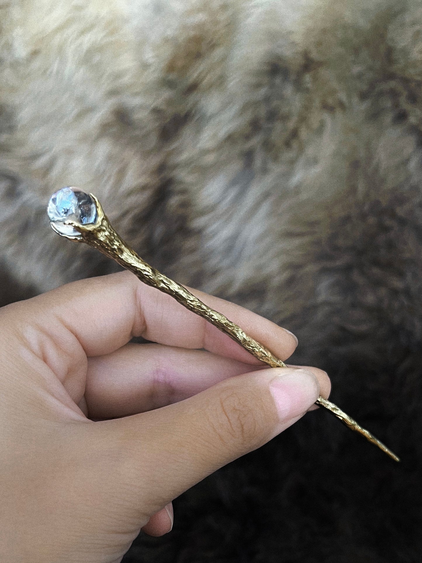 Crystal Ball Hair Pin ⋄ Clear Rainbow Quartz