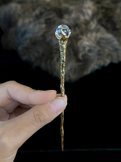 Crystal Ball Hair Pin ⋄ Clear Rainbow Quartz