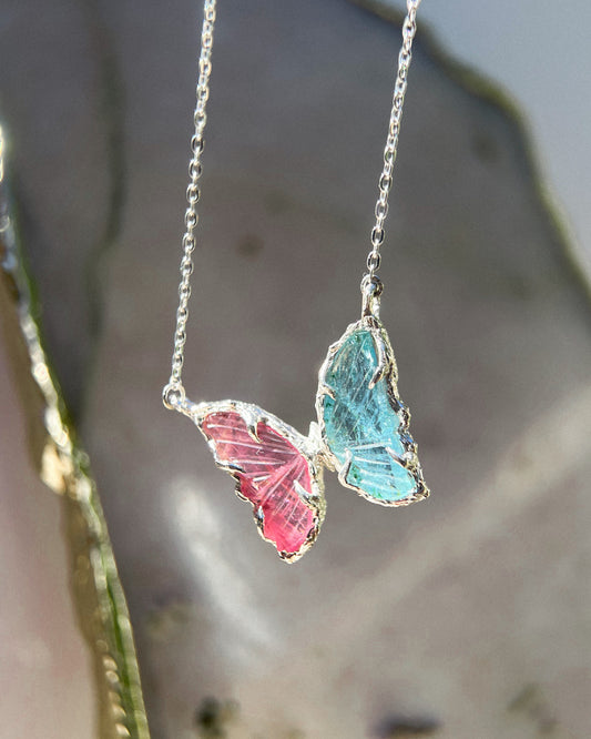 Duality Butterfly Necklace ⋄ Aquamarine & Pink Tourmaline