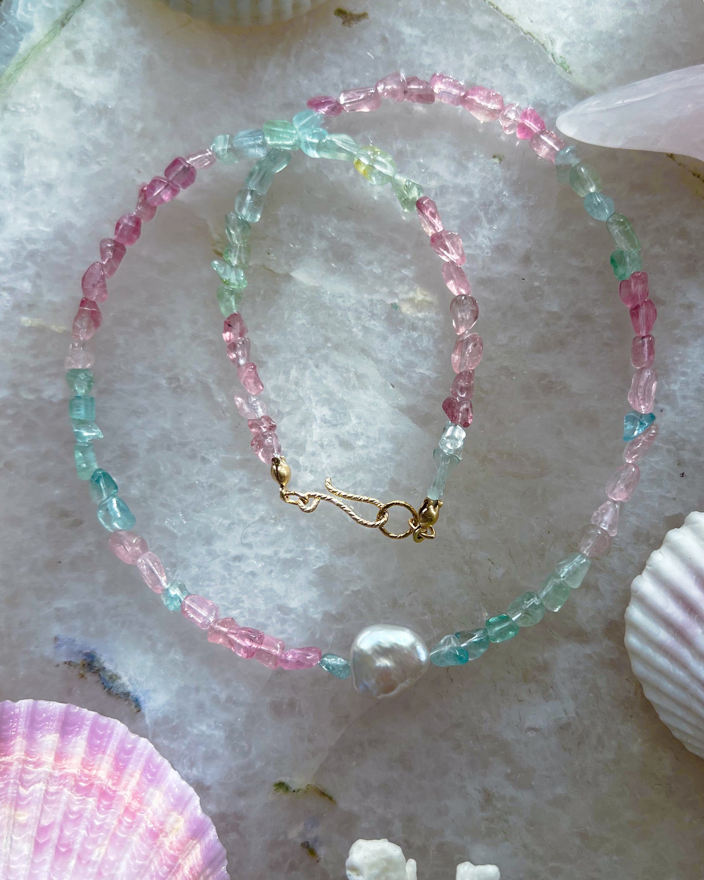 Ocean Pebbles Necklace ⋄ Rainbow Tourmaline & Pearl