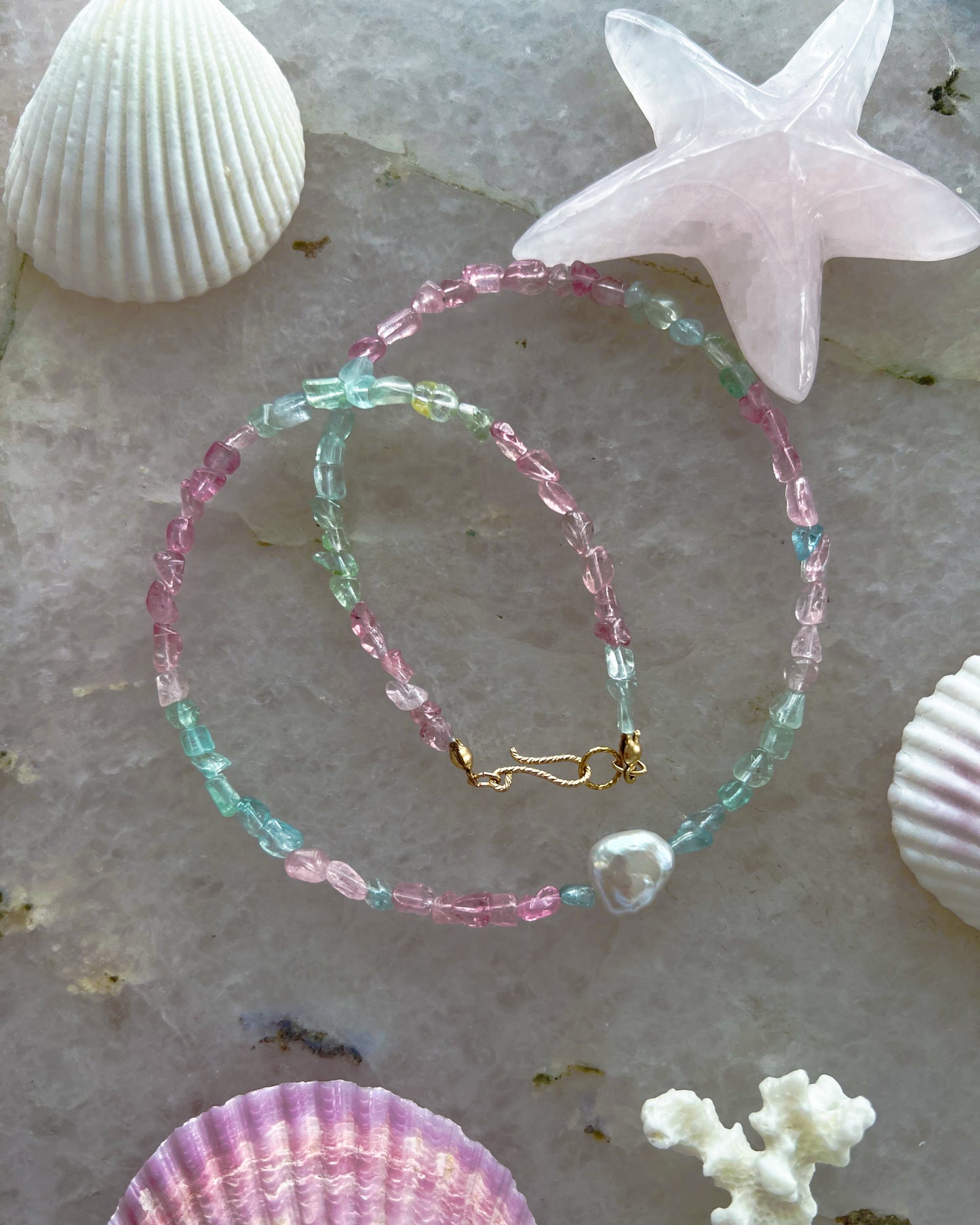 Ocean Pebbles Necklace ⋄ Rainbow Tourmaline & Pearl