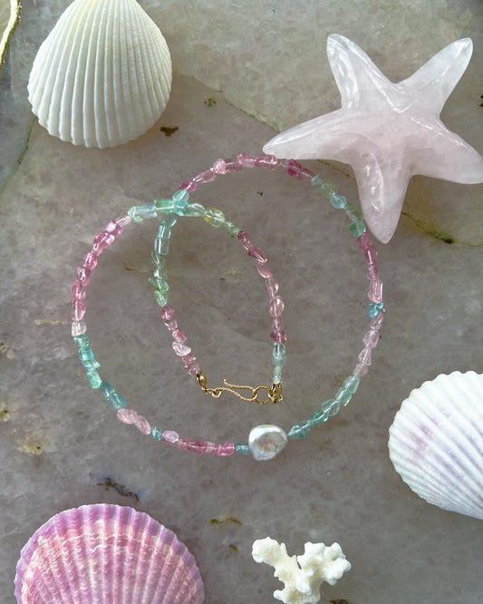 Ocean Pebbles Necklace ⋄ Rainbow Tourmaline & Pearl