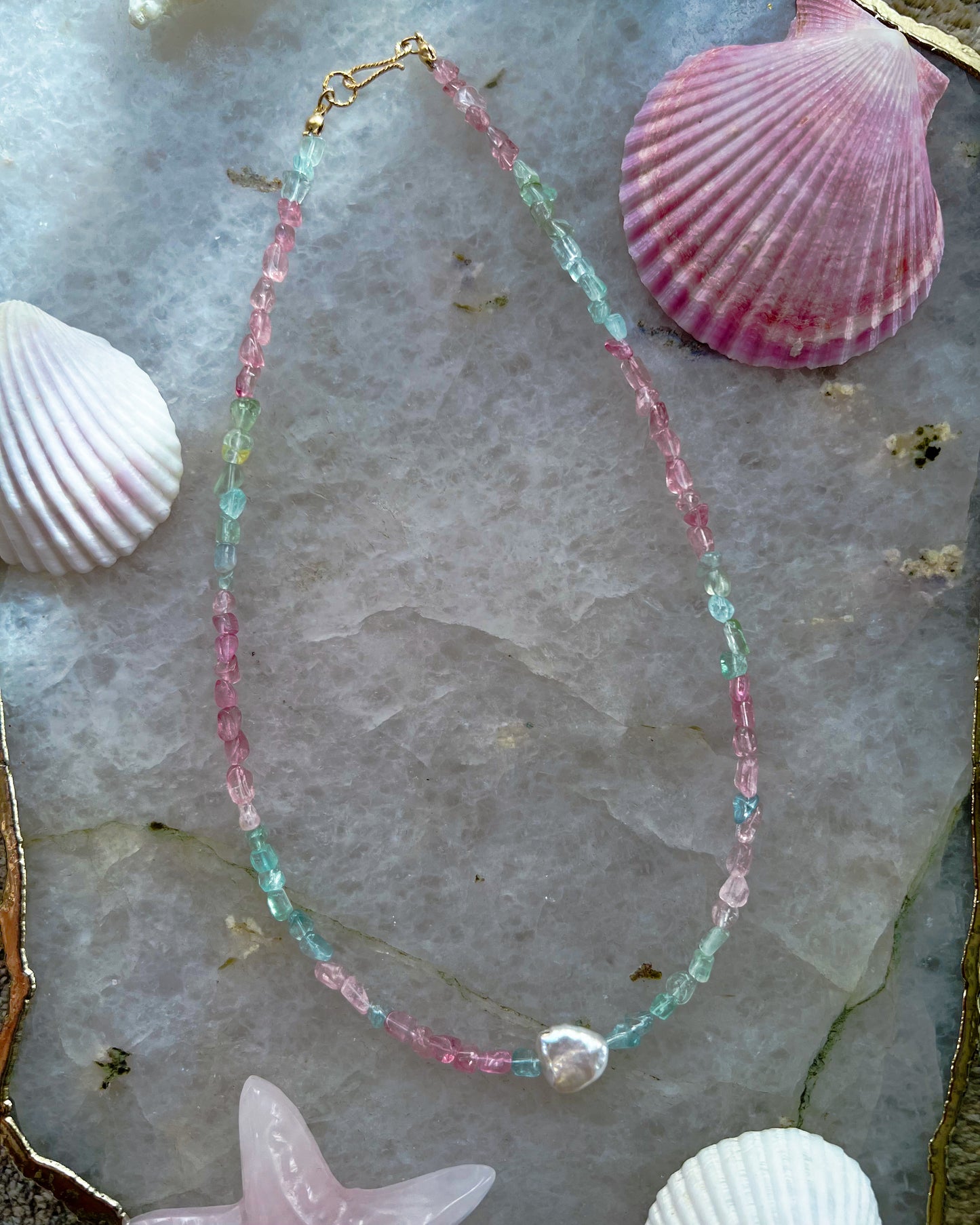 Ocean Pebbles Necklace ⋄ Rainbow Tourmaline & Pearl
