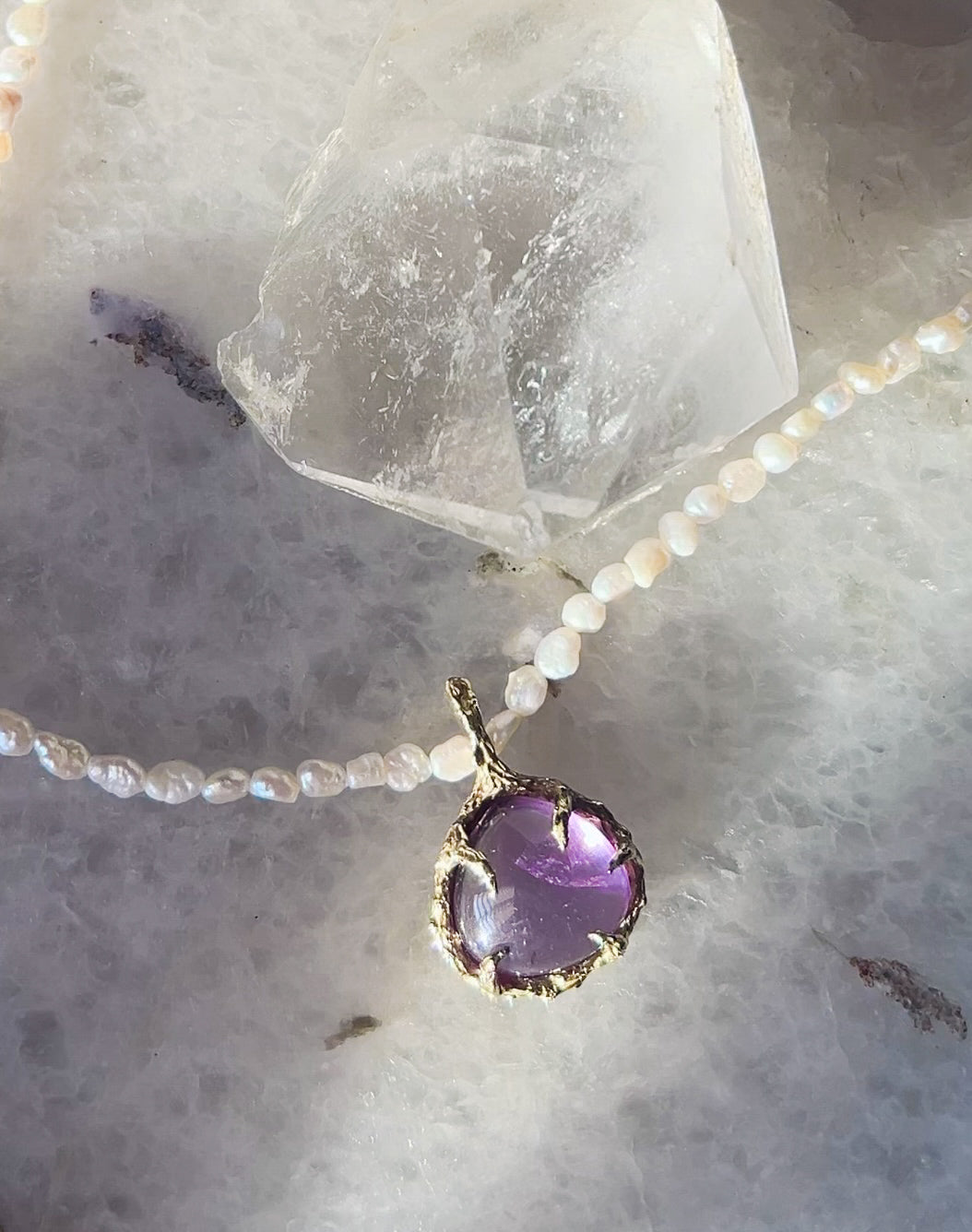 Siren’s Tear Necklace ⋄ Amethyst & Pearl