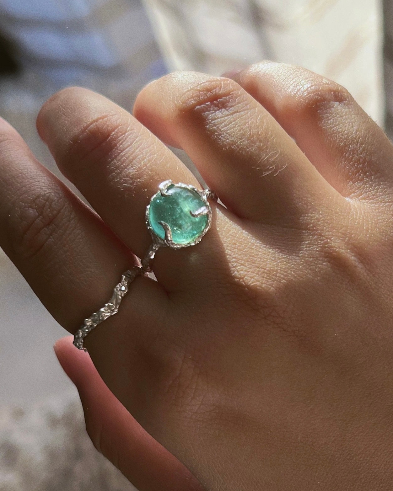 Silver Oracle Ring ⋄ Emerald ⋄ size 7