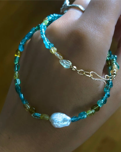 Ocean Pebbles Necklace ⋄ Blue Green Tourmaline & Pearl