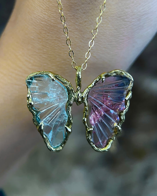 Duality Butterfly Necklace ⋄ Aquamarine & Pink Tourmaline