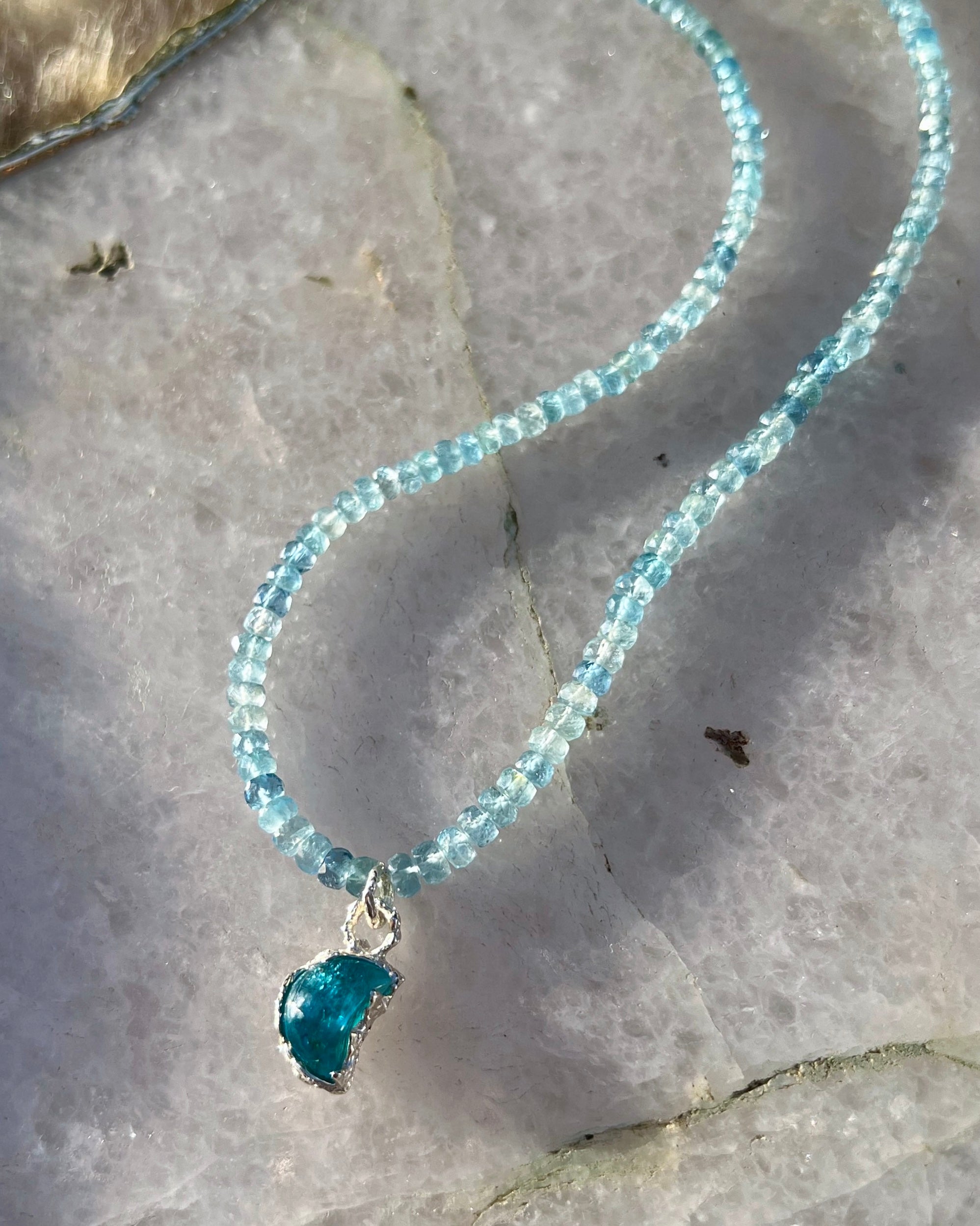 Crescent Moon Necklace ⋄ Neon Apatite & Aquamarine