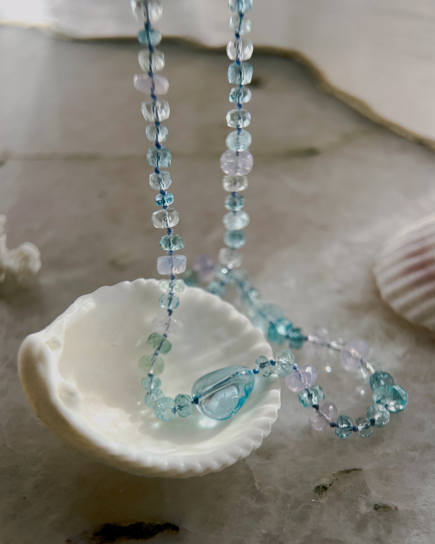 Dewdrops Necklace ⋄ Lavender Moon Quartz, Aquamarine & Topaz