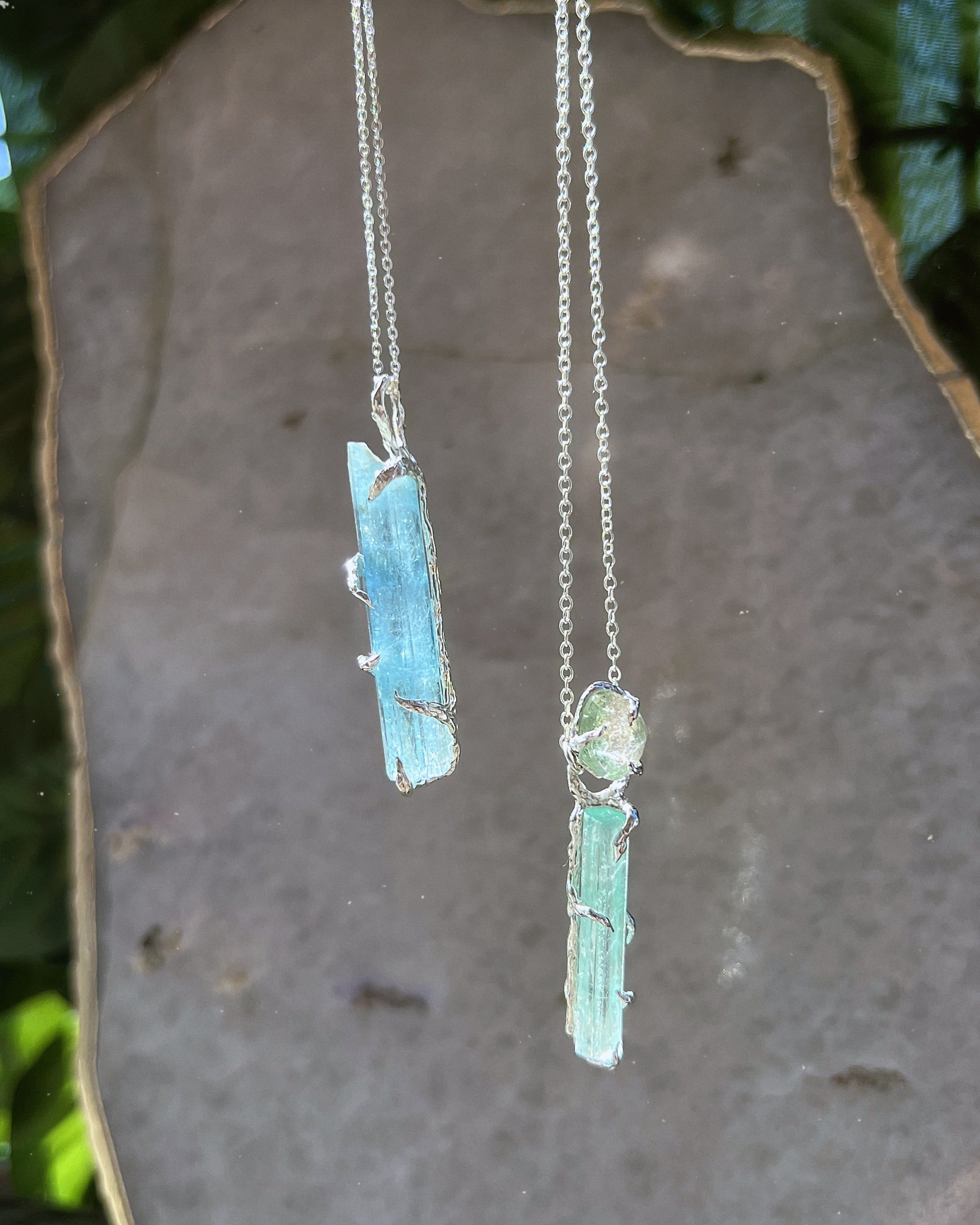 Silver Healing Crystal Necklace ⋄ Emerald & Tourmaline