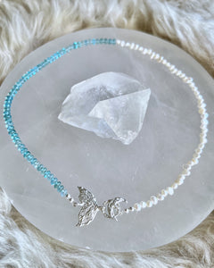 Silver Mermaid Clasp Bead Necklace ⋄ Shaded Apatite & Pearl